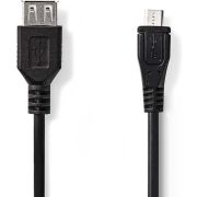 Nedis USB 2.0-Kabel | Micro-B Male - A Female | 0,2 m | Zwart